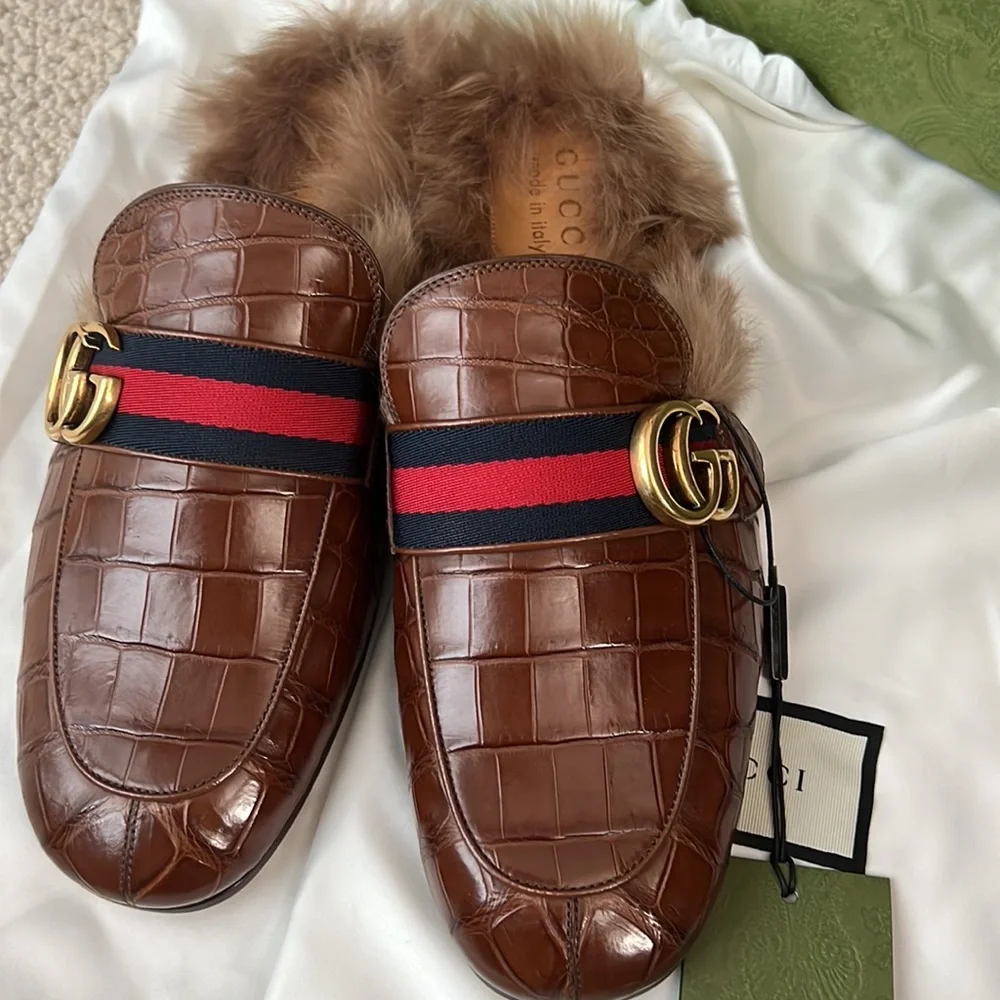 NWT- Gucci crocodile Princetown shearling mules 😍 - Picture 8 of 11